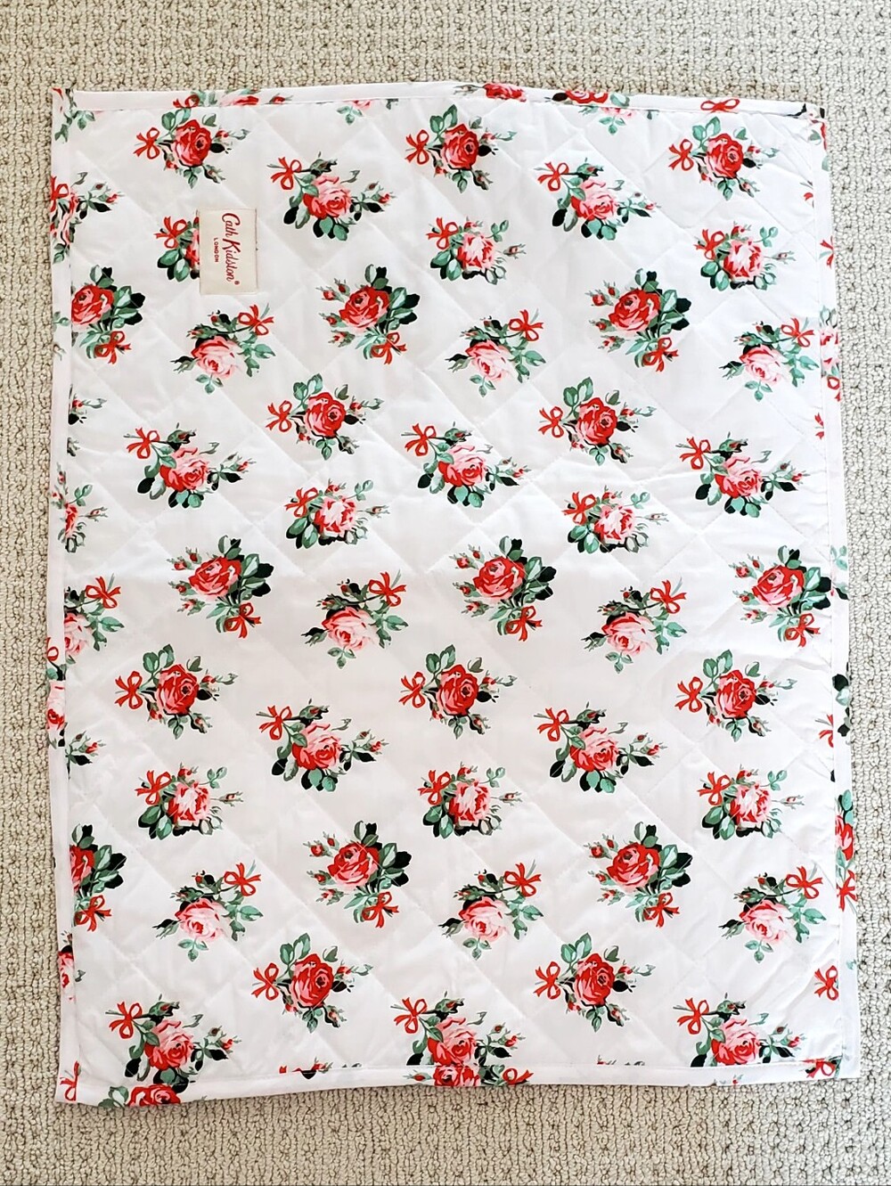 Cath Kidston Rose Bow Cotton Quilted Pillow Sham, White-Pink/Red/Green LIKE NEW